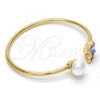 Oro Laminado Individual Bangle, Gold Filled Style Butterfly Design, with Provence Lavander Swarovski Crystals and Ivory Pearl, Polished, Golden Finish, 07.239.0005.10 (03 MM Thickness, One size fits all)