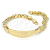 Oro Laminado ID Bracelet, Gold Filled Style Flower and Heart Design, Polished, Golden Finish, 03.63.1941.08