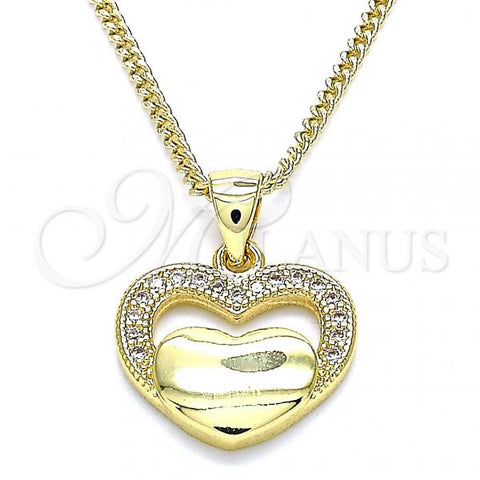 Oro Laminado Pendant Necklace, Gold Filled Style Heart Design, with White Micro Pave, Polished, Golden Finish, 04.156.0340.20