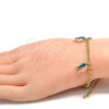 Oro Laminado Charm Bracelet, Gold Filled Style Fish and Rolo Design, Multicolor Enamel Finish, Golden Finish, 03.63.1360.07