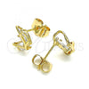 Oro Laminado Stud Earring, Gold Filled Style Butterfly Design, with White Cubic Zirconia, Polished, Golden Finish, 02.387.0023