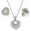 Sterling Silver Earring and Pendant Adult Set, Heart Design, with White Cubic Zirconia, Polished, Rhodium Finish, 10.286.0020