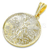 Oro Laminado Religious Pendant, Gold Filled Style Centenario Coin Design, Polished, Golden Finish, 05.351.0015