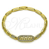 Oro Laminado Fancy Bracelet, Gold Filled Style Greek Key Design, with White Micro Pave, Polished, Golden Finish, 03.283.0326.07