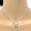 Rhodium Plated Pendant Necklace, Rolo Design, with Aquamarine Swarovski Crystals and White Micro Pave, Polished, Rhodium Finish, 04.239.0023.16