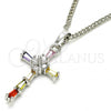 Rhodium Plated Pendant Necklace, Cross Design, with Multicolor Cubic Zirconia, Polished, Rhodium Finish, 04.284.0008.7.22