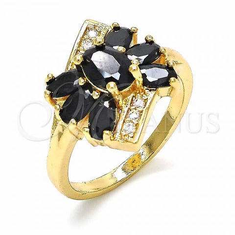 Oro Laminado Multi Stone Ring, Gold Filled Style with Black and White Cubic Zirconia, Polished, Golden Finish, 01.365.0008.08 (Size 8)