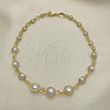 Oro Laminado Fancy Anklet, Gold Filled Style Ball Design, with Ivory Pearl, Polished, Golden Finish, 03.32.0628.10