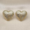 Oro Laminado Stud Earring, Gold Filled Style Heart and Hollow Design, Diamond Cutting Finish, Golden Finish, 02.411.0041