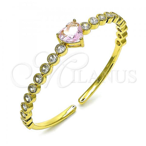 Oro Laminado Individual Bangle, Gold Filled Style Heart Design, with Pink and White Cubic Zirconia, Polished, Golden Finish, 07.341.0040.1