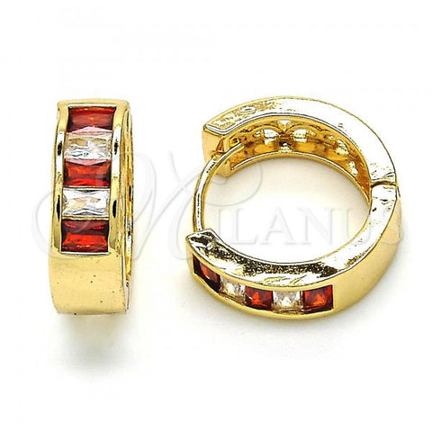 Oro Laminado Huggie Hoop, Gold Filled Style with Garnet and White Cubic Zirconia, Polished, Golden Finish, 02.210.0032.2.15