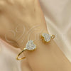 Oro Laminado Individual Bangle, Gold Filled Style Heart Design, with White Crystal, Polished, Golden Finish, 07.380.0003