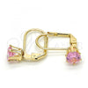 Oro Laminado Leverback Earring, Gold Filled Style with Pink Cubic Zirconia, Polished, Golden Finish, 5.128.093