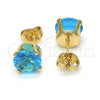 Oro Laminado Stud Earring, Gold Filled Style with Blue Topaz Cubic Zirconia, Polished, Golden Finish, 5.128.038