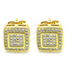 Oro Laminado Stud Earring, Gold Filled Style with White Micro Pave, Polished, Golden Finish, 02.342.0024