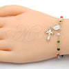 Oro Laminado Bracelet Rosary, Gold Filled Style Guadalupe and Crucifix Design, with Multicolor Azavache, Polished, Golden Finish, 09.63.0103.1.08