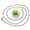 Gold Tone Pendant Necklace, Flower Design, with Green Azavache, Polished, Rhodium Finish, 04.276.0022.18.GT