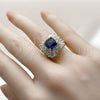 Oro Laminado Multi Stone Ring, Gold Filled Style Cluster and Baguette Design, with Sapphire Blue and White Cubic Zirconia, Polished, Golden Finish, 01.196.0042.2