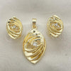 Oro Laminado Earring and Pendant Adult Set, Gold Filled Style with White Crystal, Polished, Golden Finish, 10.59.0096