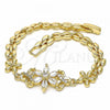 Oro Laminado Fancy Bracelet, Gold Filled Style Flower Design, with White Cubic Zirconia, Polished, Golden Finish, 03.357.0010.07