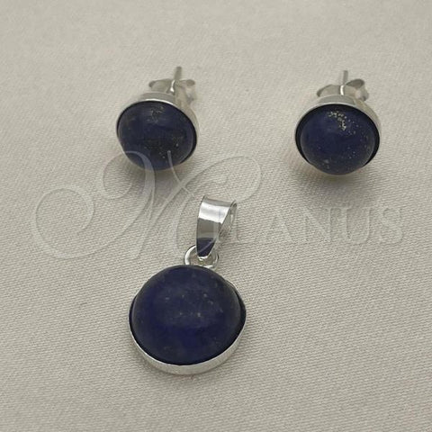 Sterling Silver Earring and Pendant Adult Set, with Denin Blue Pearl, Polished, Silver Finish, 10.392.0001