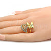 Oro Laminado Multi Stone Ring, Gold Filled Style Butterfly Design, with White Crystal, Polished, Golden Finish, 01.241.0026.07 (Size 7)