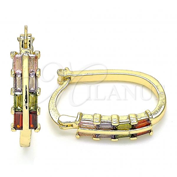 Oro Laminado Small Hoop, Gold Filled Style with Multicolor Cubic Zirconia, Polished, Golden Finish, 02.210.0351.1.15