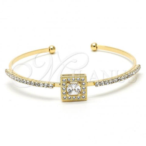Oro Laminado Individual Bangle, Gold Filled Style with White Micro Pave and White Cubic Zirconia, Polished, Golden Finish, 07.97.0057 (03 MM Thickness, One size fits all)