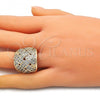 Oro Laminado Multi Stone Ring, Gold Filled Style with White Micro Pave, Polished, Golden Finish, 01.346.0013.07