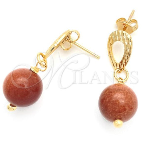 Oro Laminado Dangle Earring, Gold Filled Style Ball Design, Polished, Golden Finish, 02.02.0498