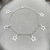 Sterling Silver Charm Bracelet, Star and Rolo Design, Polished, Silver Finish, 03.392.0010.07