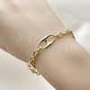 Oro Laminado Fancy Bracelet, Gold Filled Style Mariner and Rolo Design, Polished, Golden Finish, 03.213.0385.07
