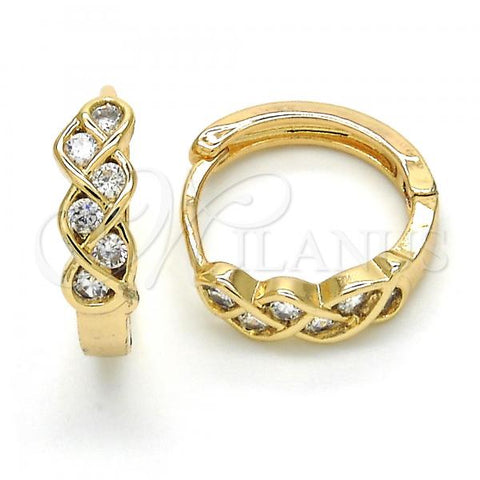 Oro Laminado Huggie Hoop, Gold Filled Style with White Cubic Zirconia, Polished, Golden Finish, 02.210.0134.2.15