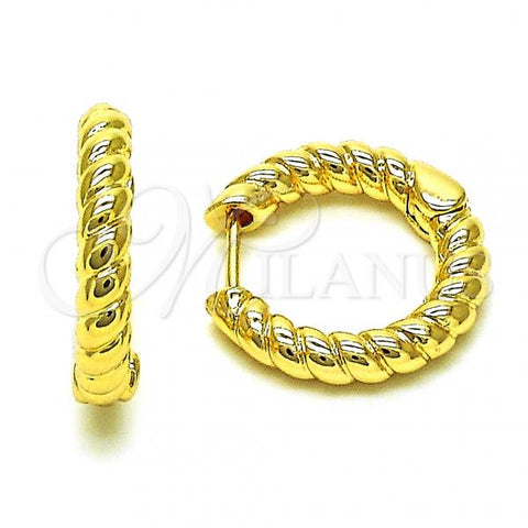 Oro Laminado Huggie Hoop, Gold Filled Style Rope Design, Polished, Golden Finish, 02.195.0169.20