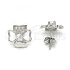 Sterling Silver Stud Earring, with White Cubic Zirconia and White Micro Pave, Polished, Rhodium Finish, 02.285.0033