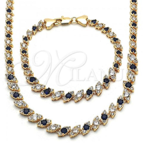 Oro Laminado Necklace and Bracelet, Gold Filled Style with Sapphire Blue and White Cubic Zirconia, Polished, Golden Finish, 06.284.0014.2