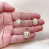 Oro Laminado Earring and Pendant Adult Set, Gold Filled Style Cluster and Heart Design, with White Cubic Zirconia, Polished, Golden Finish, 10.283.0022