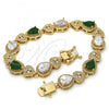 Oro Laminado Tennis Bracelet, Gold Filled Style Heart and Teardrop Design, with Green and White Cubic Zirconia, Polished, Golden Finish, 03.210.0072.3.08