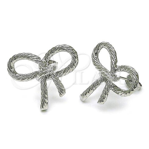 Rhodium Plated Stud Earring, Bow and Twist Design, Diamond Cutting Finish, Rhodium Finish, 02.341.0207.1