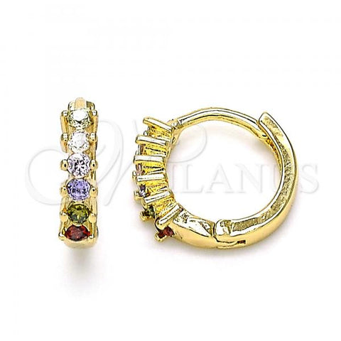Oro Laminado Huggie Hoop, Gold Filled Style with Multicolor Cubic Zirconia, Polished, Golden Finish, 02.284.0033.12