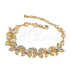 Oro Laminado Fancy Bracelet, Gold Filled Style Flower and Heart Design, with White Crystal, Polished, Golden Finish, 03.171.0052.07