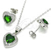 Sterling Silver Earring and Pendant Adult Set, Heart Design, with Green Cubic Zirconia and White Micro Pave, Polished, Rhodium Finish, 10.175.0081.1