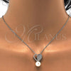 Sterling Silver Earring and Pendant Adult Set, Heart and Ball Design, with White Micro Pave and Ivory Pearl, Polished, Rhodium Finish, 10.175.0033