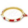 Oro Laminado Individual Bangle, Gold Filled Style Elephant Design, with White Crystal, Red Enamel Finish, Golden Finish, 07.254.0002.3.03 (06 MM Thickness, Size 3 - 2.00 Diameter)