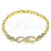 Oro Laminado Fancy Bracelet, Gold Filled Style Infinite and Love Design, with White Micro Pave, Polished, Golden Finish, 03.283.0050.07