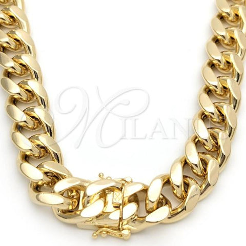 Oro Laminado Basic Necklace, Gold Filled Style Miami Cuban Design, Polished, Golden Finish, 03.419.0017.24