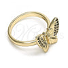 Oro Laminado Multi Stone Ring, Gold Filled Style Butterfly Design, with Multicolor Micro Pave, Polished, Golden Finish, 01.284.0070.1.09