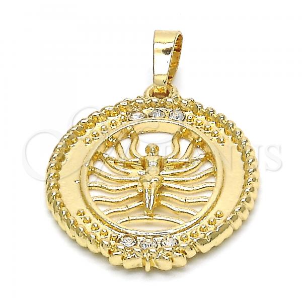 Oro Laminado Fancy Pendant, Gold Filled Style with White Crystal, Polished,, 05.213.0038