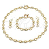 Oro Laminado Necklace, Bracelet and Earring, Gold Filled Style Chunky Design, Polished, Golden Finish, 06.372.0069