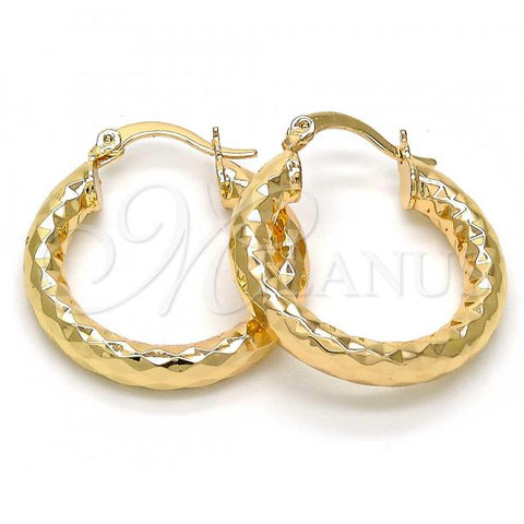 Oro Laminado Small Hoop, Gold Filled Style Hollow Design, Diamond Cutting Finish, Golden Finish, 02.170.0044.25